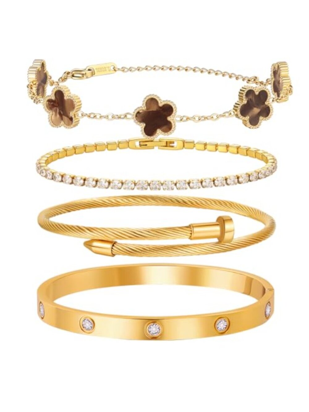 18K Gold Plated Stackable Bangle Bracelet Set of 4 for Women